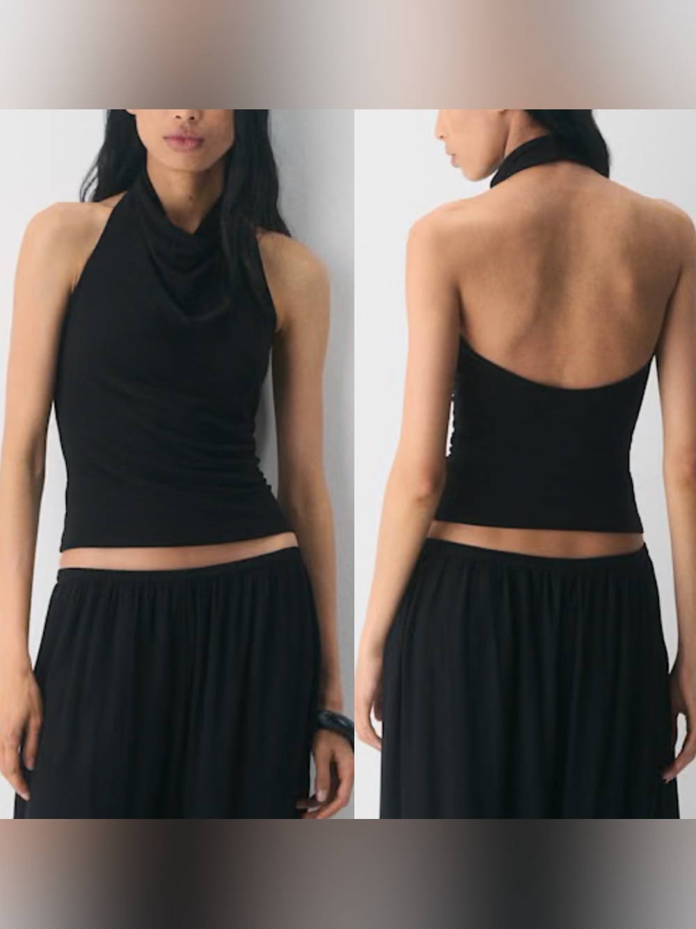 Aritzia Wilfred Smooth Matter Tower Halter Cowl Neck Top - Black
